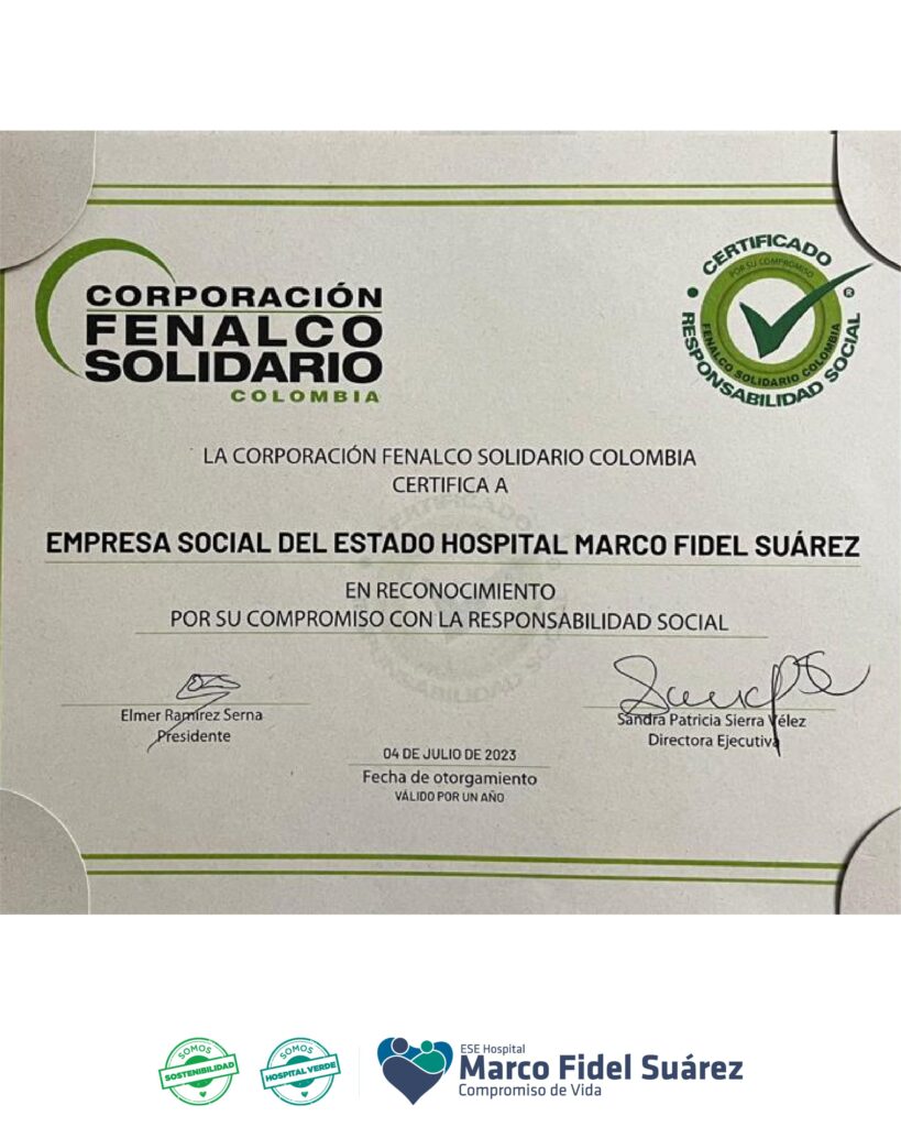 Foto del certificado Fenalco Solidario.